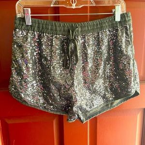 Maite Perroni grey sequins shorts with elastic drawstring waist